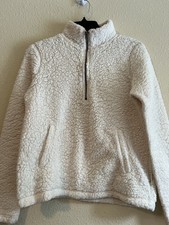 Abercrombie Fitch Youth Sherpa White 1/4 Zip Pull Over Small Warm Kids Pockets