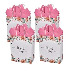 50 Pack Medium-Size Spring Floral Thank You Paper Gift Bags with Handles and ...