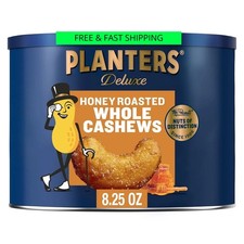 PLANTERS Deluxe Honey Roasted Whole Cashews, Party Snack, Plant-Based Protein, A