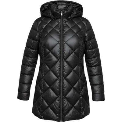 Andrew Marc Womens Black Diamond Quilted Hooded Puffer Jacket Coat Size Large