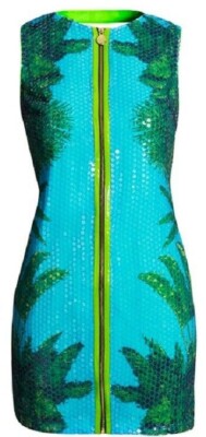Versace H&M Mini-Partykleid blau grün tropisch Pailletten UK 8 EU 34 US 4 neu mit Etikett