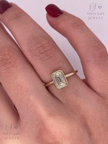 Certified 0.50-1Ct Emerald Cut Lab Grown Diamond 14k Gold Engagement Ring Women - Imagen 2 de 13