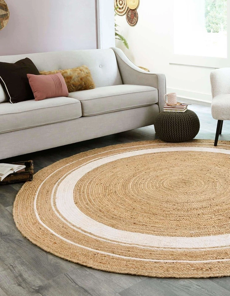 Rug Round Natural Jute Braided Handmade Circle Rug Farmhouse Jute Rug Boho Rug - Image 4 of 4