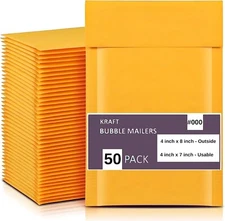 50 Pack Kraft Bubble Mailers 4x8 Inch Waterproof Cushioned Mailers Padded