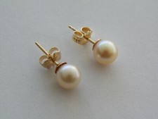 QUALITY 14K YELLOW GOLD 6mm AKOYA PEARL STUD EARRINGS