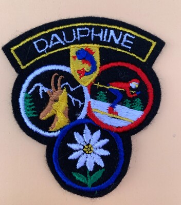 Patch Ski Montagne Brodé DAUPHINE 76mm Insigne écusson Tissu Vintage