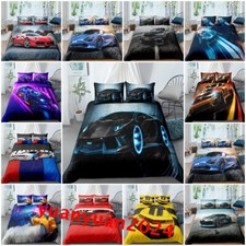Boys Racing Car 3Pcs Bedding Set Duvet Cover Pillowcase Single Double King Gift