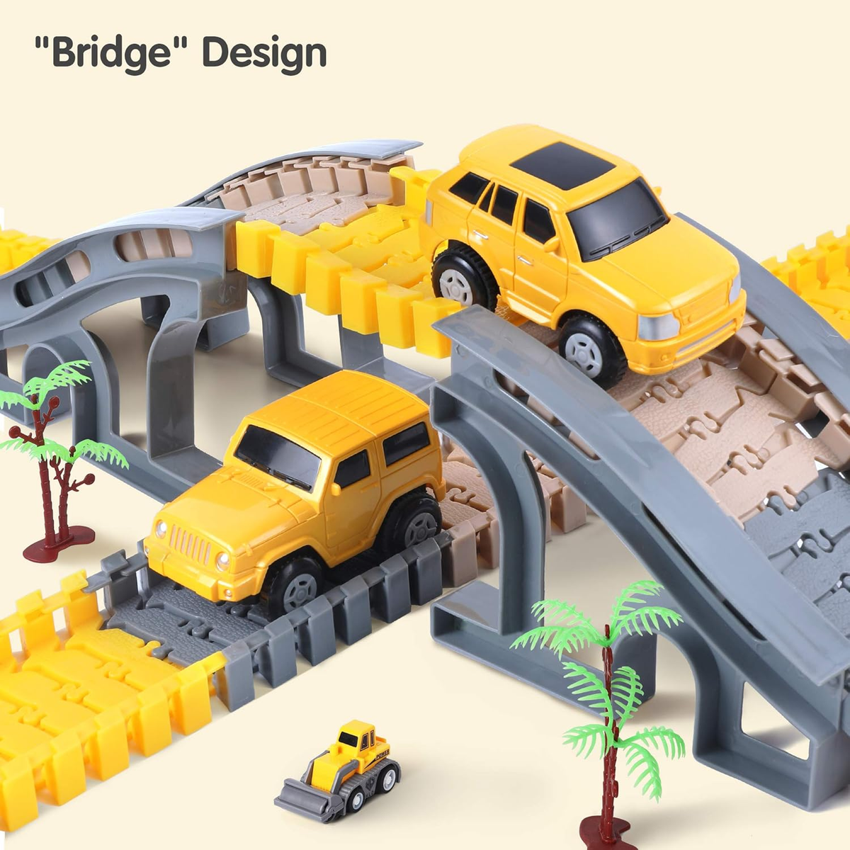 Construction Race Track Set With Battery-Powered Trucks - Flexible Track Toys For Kids 3-8 Years Old