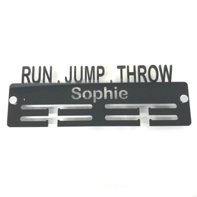 Personalised Run Jump Throw Medal Hanger - Many Colour Choices, Includes Fixings
