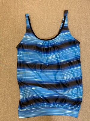 Yonique Tankini Swimsuit Top Women Size L Blue Blouse Style Waist Band  Flowy