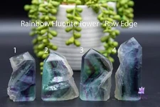 Fluorite Tower - Rainbow w/Raw Edge 2.6"4.4"/66mm-113mm