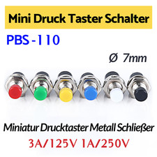 Mini Druck Taster Schalter Ø 7mm Miniatur Drucktaster Metall Schließer 3A 125V