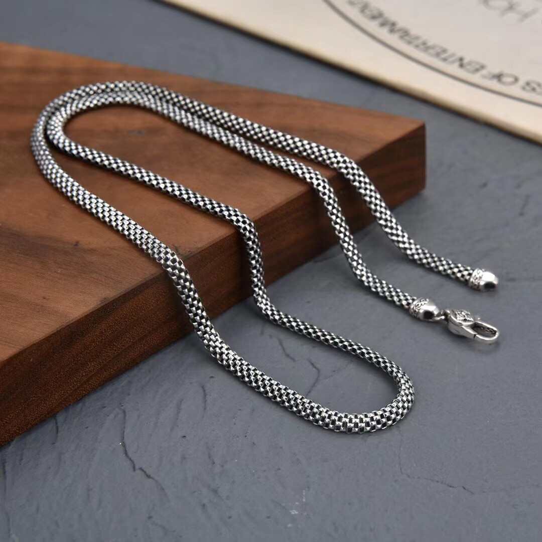 Pure S925 Sterling Silver Chain Women Men 4mm Hollow Curb