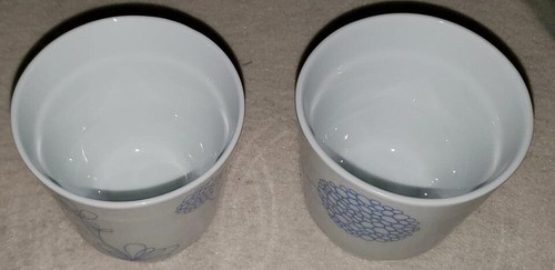 IKEA Pair Ceramic Tumblers Cups Pots White Blue Floral 4" x 3.75 #21986 Stacking - Picture 2 of 4