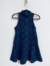 Free People Amelia Dress Womens XS Blue Combo Mock Neck Retro Y2K Boho Festival