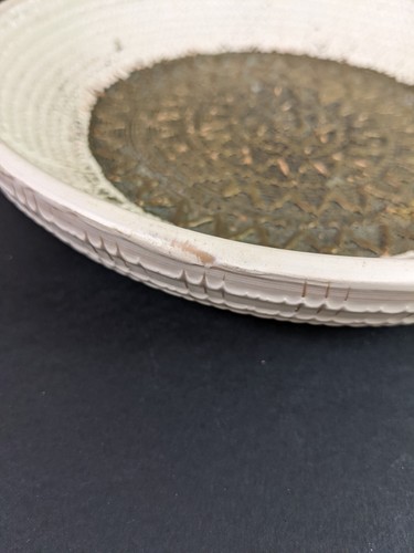 Vintage Made in Italy Art Pottery Platter Mid Century Metallic Medallion 9.5" - Picture 4 of 9