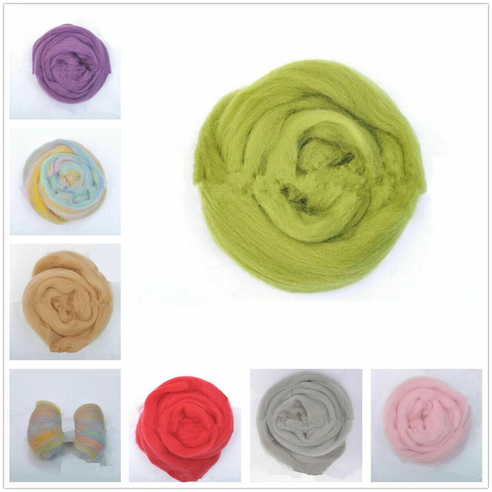 Top de fibra de lana genuina multicolor de 10 g itinerante para materiales de fieltro de aguja Foto 2 de 4