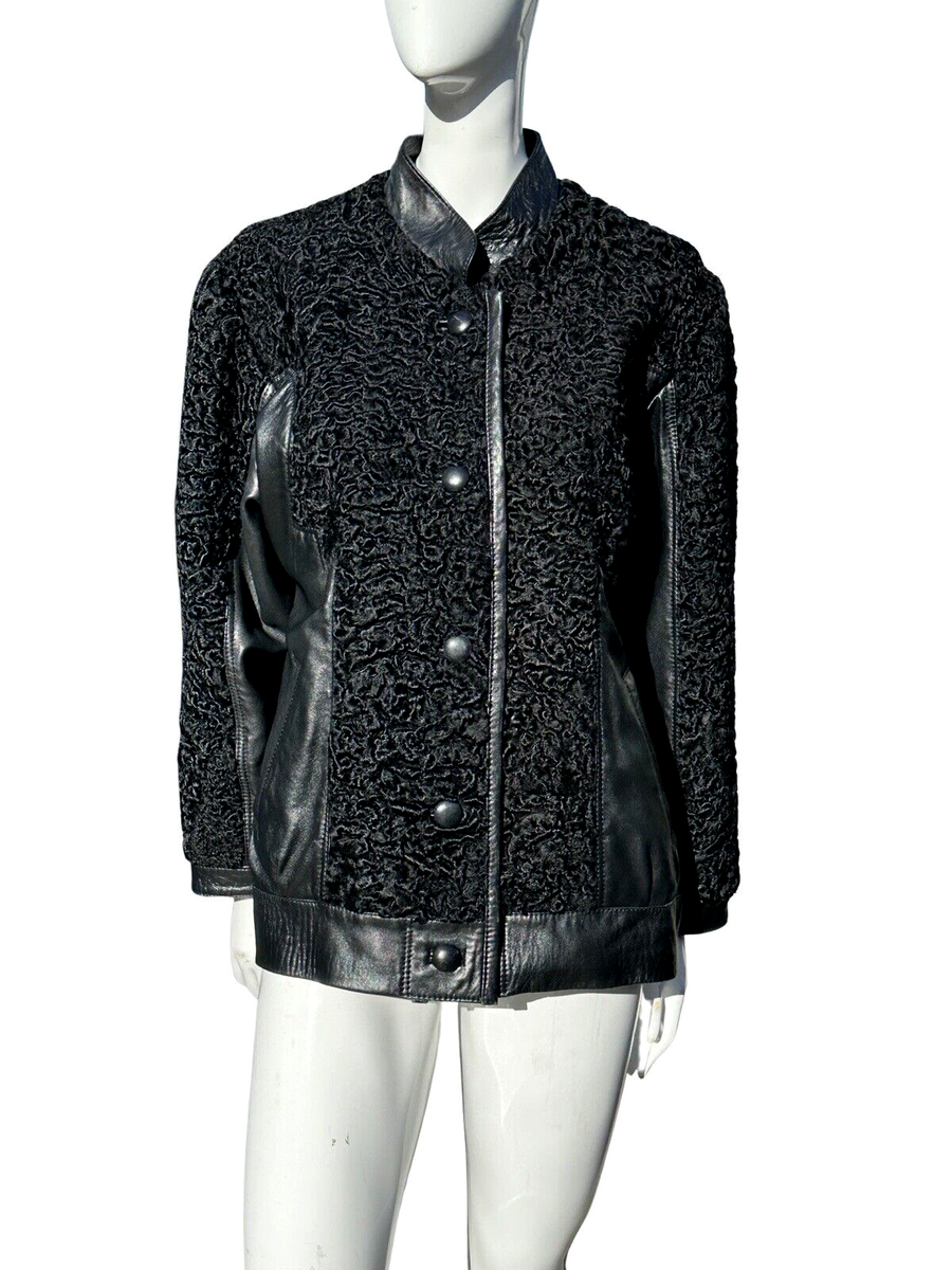Vintage 90s JACINTO RODRIGUEZ Persian lamb and leather jacket size