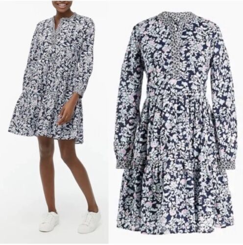 J. Crew Blumen Stufen Minikleid Damen Gr. S Mehrfarbig Langarm Cottagecore