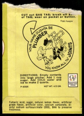 Plumber 1966 Kool-Aid Gag Tag Card