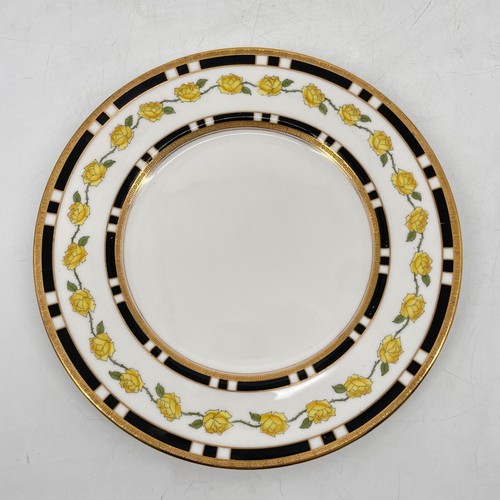 Set f 3 Royal Doulton Bone China Dinner 10" Plate England yellow rose gold/black - Picture 2 of 7