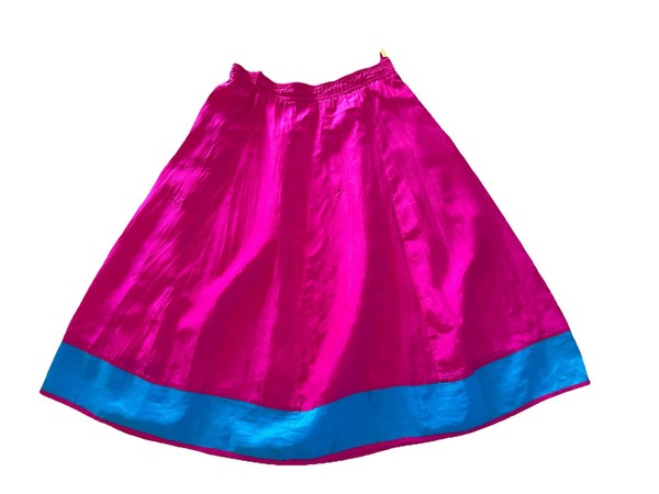 Women’s Silk Fuchsia Hot Pink Turquoise Maxi Skirt Size Small