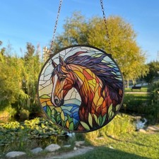 Horse Painted Stained Glass Suncatcher, Farmhouse Window Hanging Decor