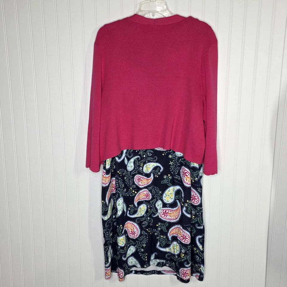 Conjunto de vestido y cárdigan tejido Talbots para mujer más 1X azul cachemira rosa cuello con volantes Foto 4 de 4