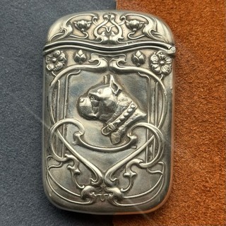GORHAM STERLING SILVER BULLDOG MATCH SAFE – ART NOUVEAU FLORAL MOTIF & MONOGRAM!