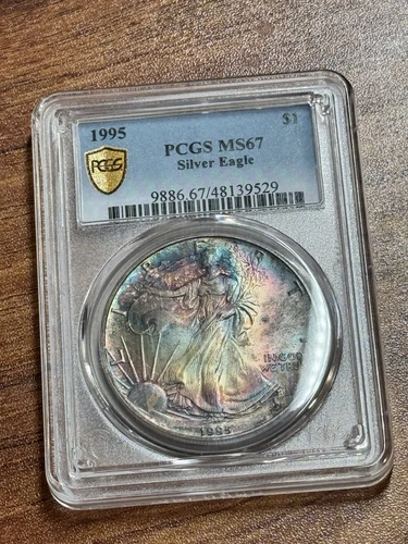 1995 American Silver Eagle Graded PCGS MS67 Monster Toning Toned Coin (Slab1059)
