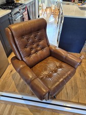 Retro Vintage Danish Leather Swivel Lounge Egg Chair Armchair 1970s Mid Century