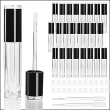26 PCS 8ml Refillable Empty Lip Gloss Tubes with Clear Wand Black Round Cap