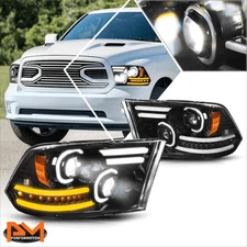 For 09-18 Ram 1500-3500 LED DRL Sequential Turn Signal Dual Projector Headlights