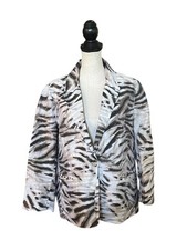 Chico s Veronican Tiger Stripe Jacket Blazer Size 2 Large Textured Linen Pockets