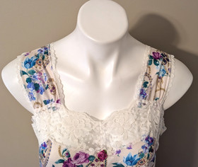 Vtg Carole Sleeveless Floral Purple Lace Sleep Dress Lingerie Gown NWOT-Small