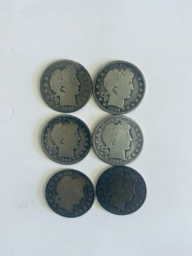 Barber Silver Half Dollar 6 Coin Lot.90% Silver.