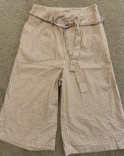 Nasty Gal Collection Crop Pants Wide Leg Size 2 Yellow White Check Cotton