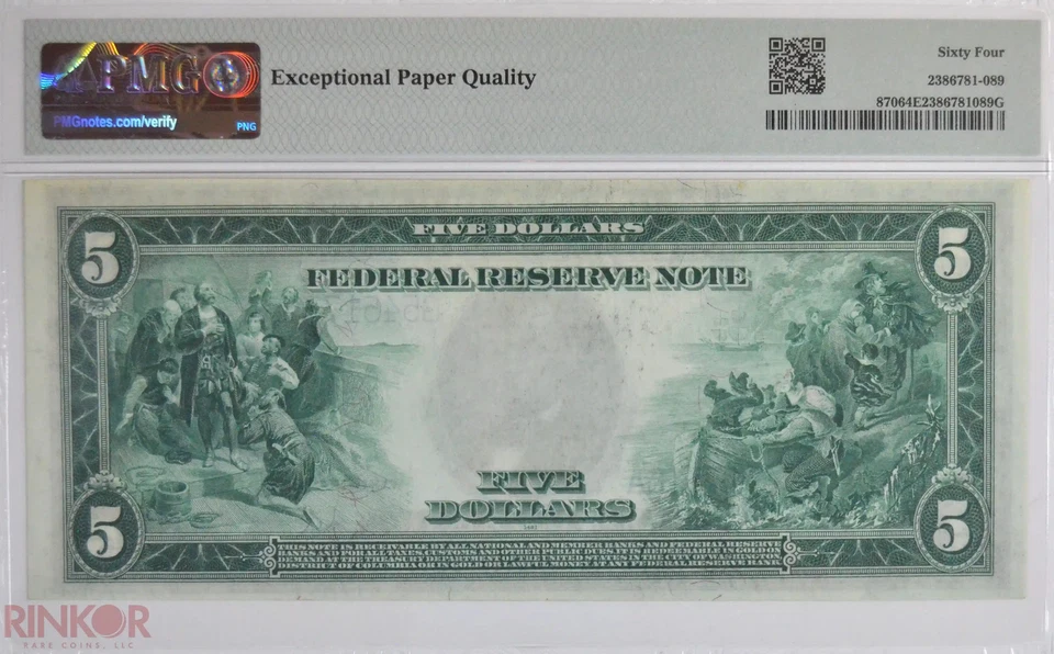 1914 $5 Fr. 870 Chicago Federal Reserve Note PMG CU 64 EPQ - Image 2 of 3