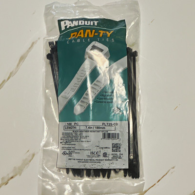 Panduit PLT2S-C0 Black Nylon Cable Ties 7.4in 50 lb UV/Weather 100 Pack