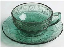 JEANNETTE GLASS DORIC & PANSY PRETTY POLLY ULTRAMARINE CHILD'S CUP & SAUCER SET!