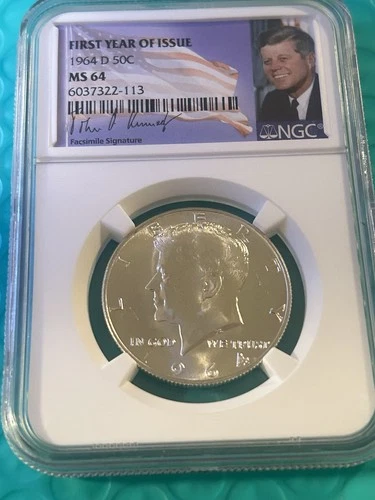 1964 D NGC MS64 Kennedy First Year of Issue JFK Coin Signature Label 50C 🇺🇸
