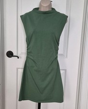 Reformation Green Mock Neck Sleeveless Ruched Sheath Dress Organic Cotton M
