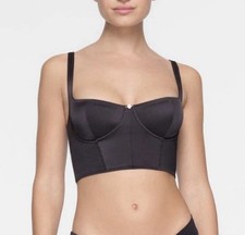 Skims Onyx Stretch Satin Corset Underwire Womens M New