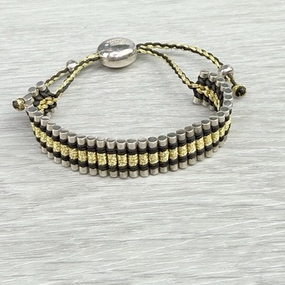 Links Of London Sterling Silver 925  Black & Gold Cord Friendship Bracelet Boho