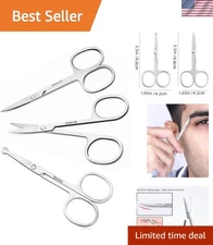 Professional 3.5in Grooming Scissors - Curved Tip for Safe Eyebrow and Nose Work