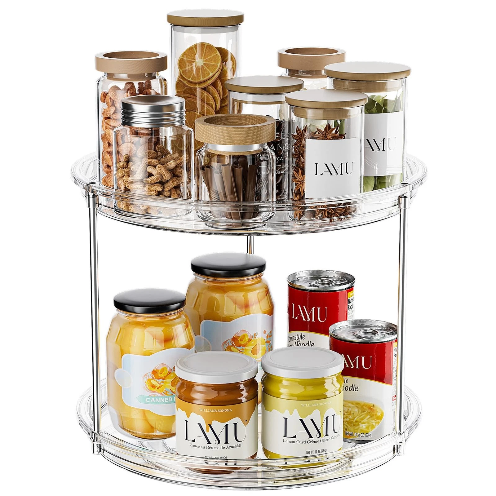 2 Tier Lazy Susan Turntable Organizer for Cabinet, 9'' Rotating Spice Rack fo...