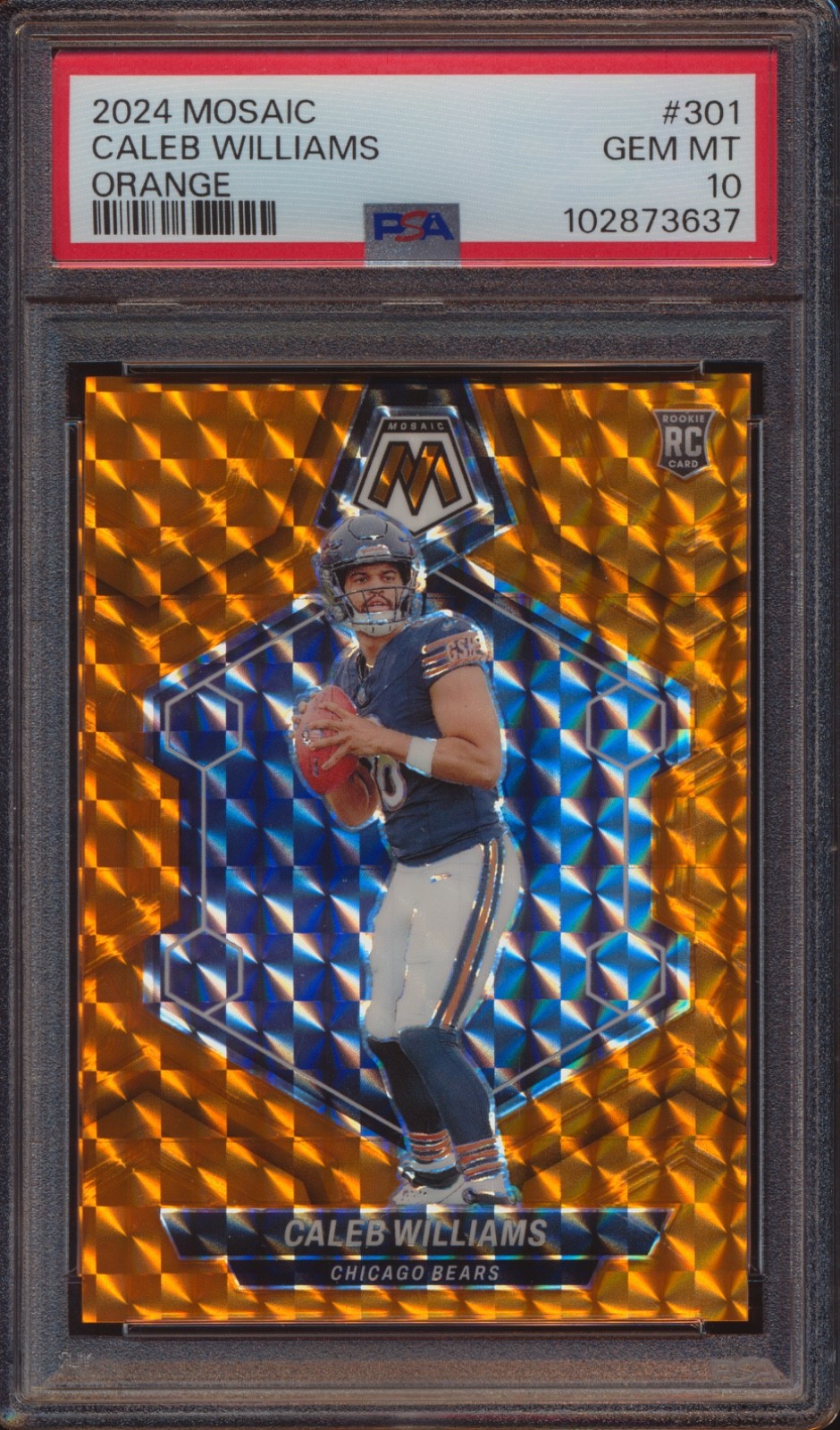 2024 PANINI MOSAIC CALEB WILLIAMS #301 ORANGE PRIZM ROOKIE 14/199 PSA 10!
