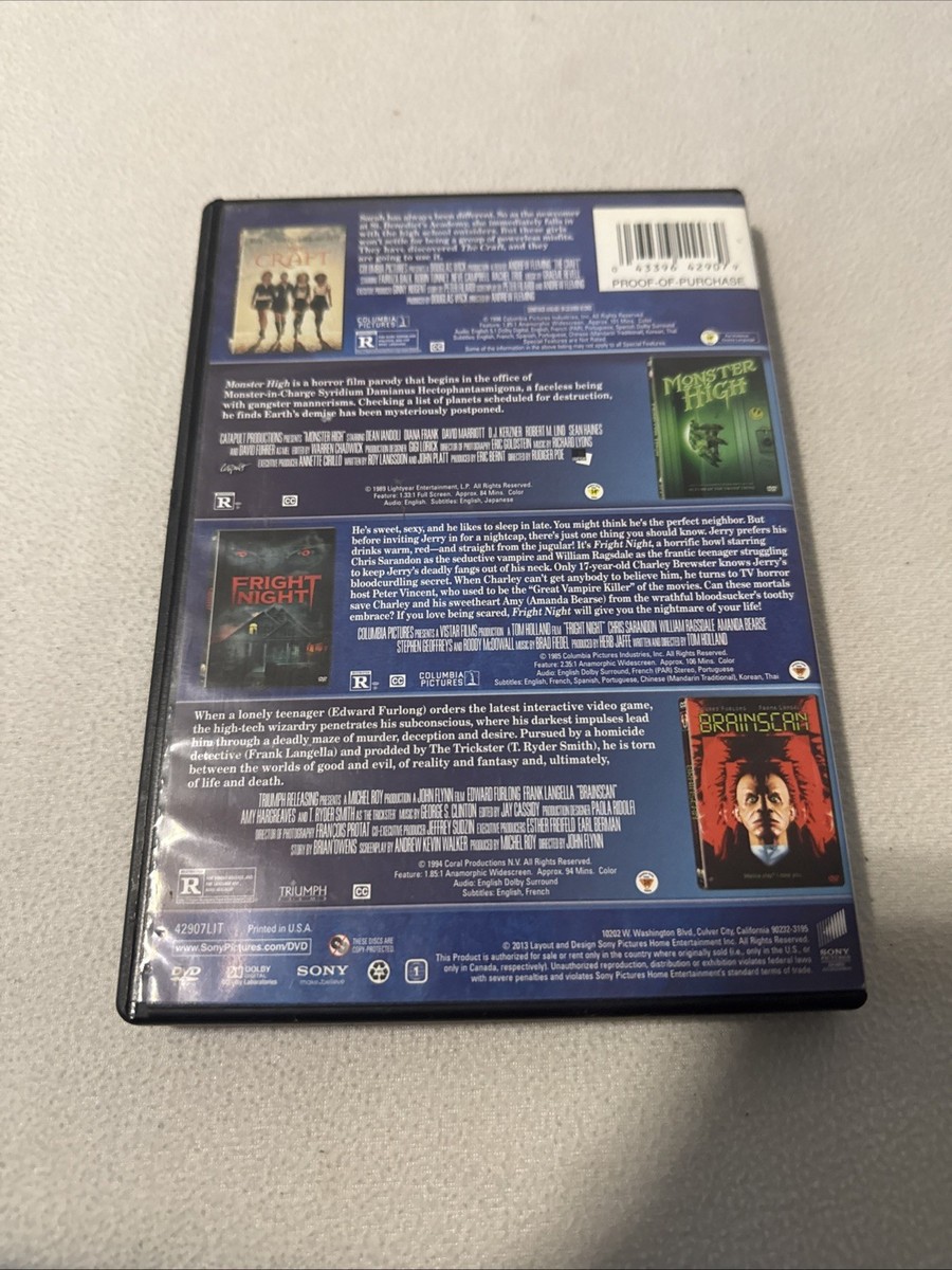 THRILLS & CHILLS 4 Movie DVD Set Brainscan The CRAFT Monster High