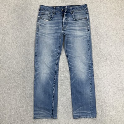 G-STAR Raw 3301 Straight Jeans Mens 30x30 Blue Light Wash Stretch Denim Faded