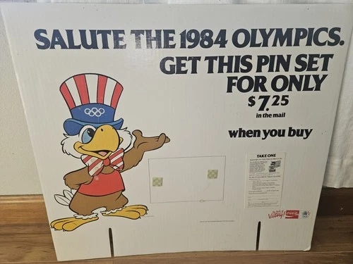 1984 Coca-Cola Olympics Large Cardboard Advertising Sign Vintage Coke Promo
